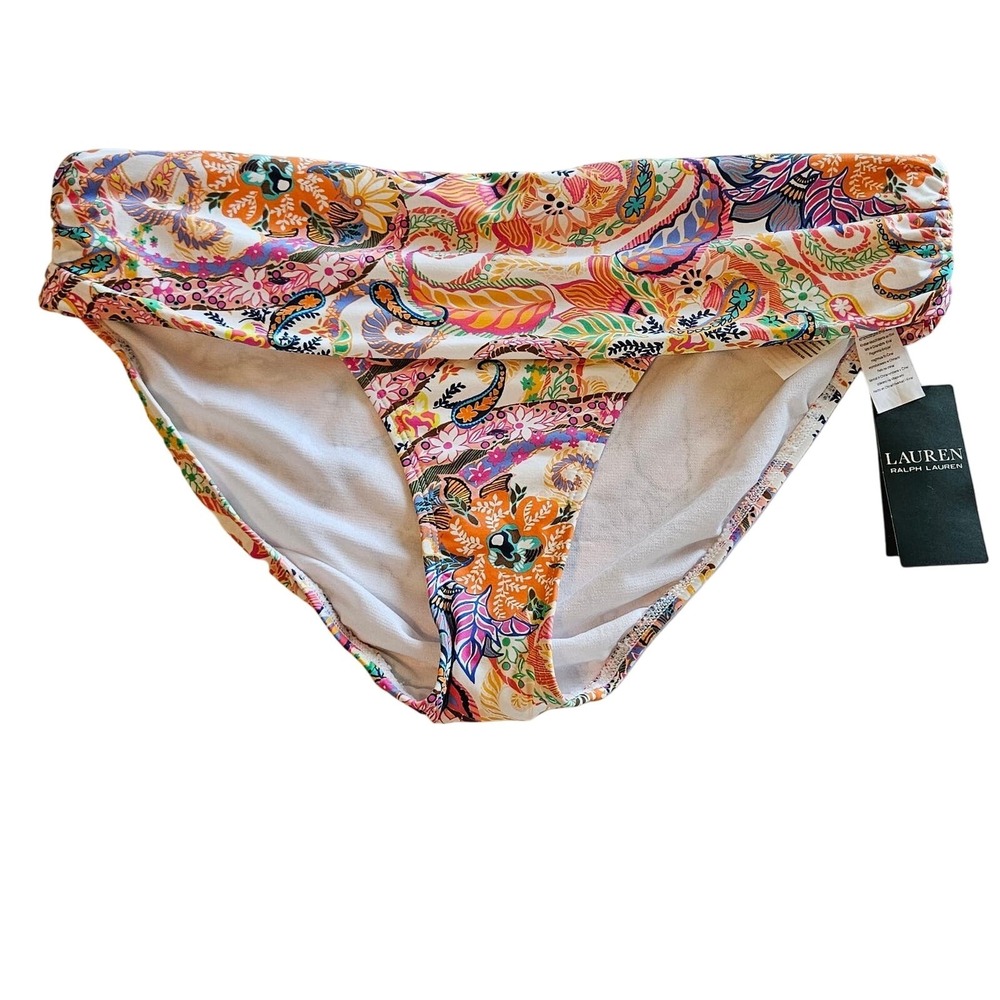 Lauren Ralph Lauren White Paisley Majestic Shirred Hipster Swim Bottom Womens 14